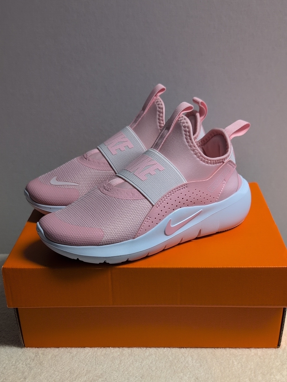 Nike Flex Runner 4 Med Soft Pink/ White Slip-On Athletic Girls Sneakers